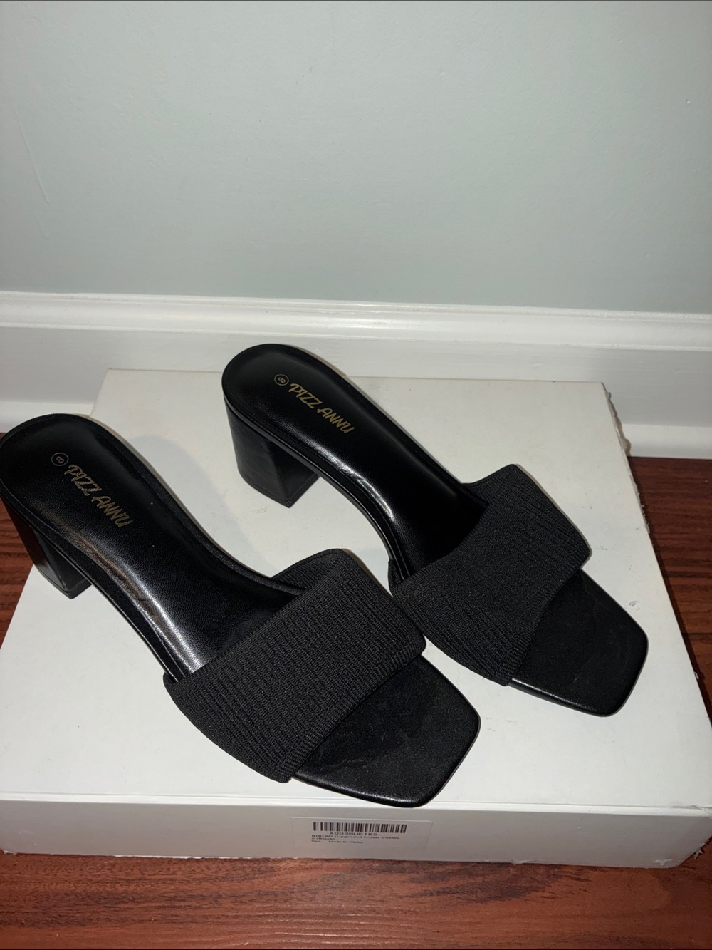 PIZZ ANNU Square Open Toe Heels Sandals Low Block Chunky Heeled Sandal Slip on.